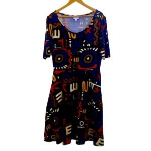 Women’s Colorful LulaRoe Abstract Print Short Sleeve Swing Dress - Size 2X